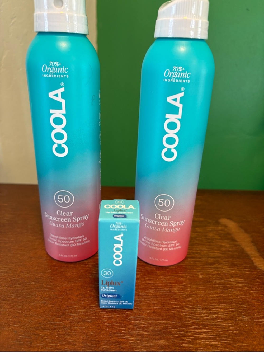 COOLA Turquoise and Pink Clear Sunscreen Spray SPF 50 with Lip Balm